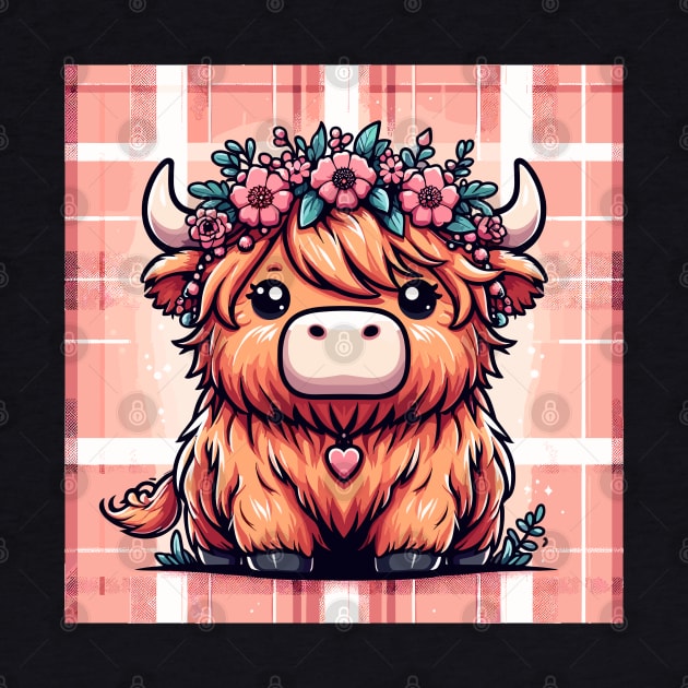 Kawaii highland cow with flower crown by TomFrontierArt
